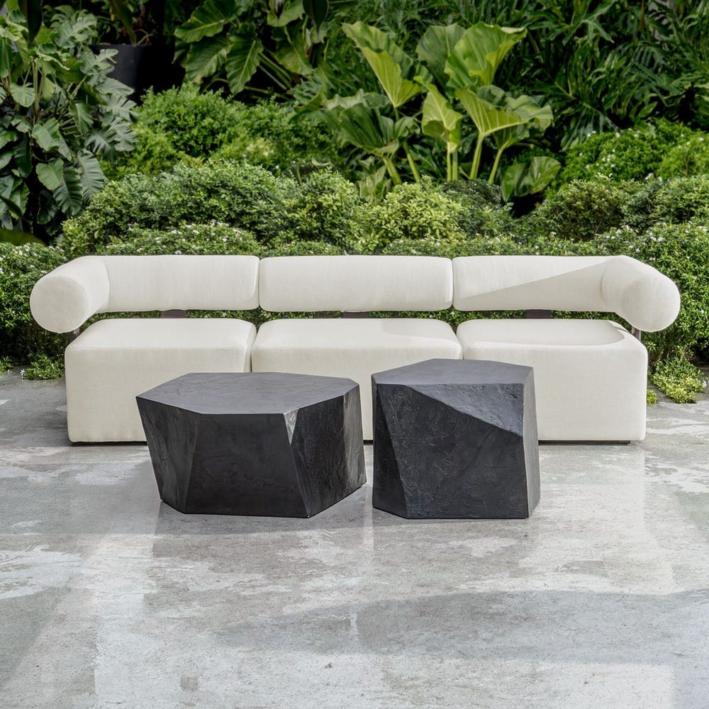 Outdoor Coffee Table Faceted Geometry Sculptural Slate Black