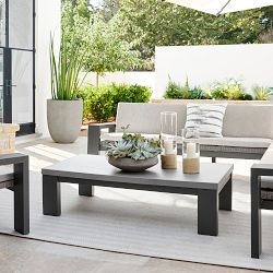 Outdoor Coffee Table Slate Grey Top Block Legs Fiberstone