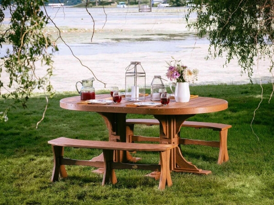 Outdoor Dining Set With Curved Benches Trestle