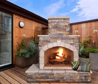 Outdoor Fireplace: Arched Outdoor Gas Fireplace 73 Inch Height