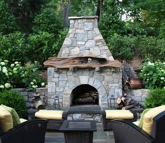 Outdoor Fireplace: Driftwood Mantel Fireplace Fieldstone Masonry