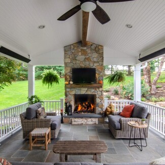 Outdoor Fireplace: Floor To Ceiling Masonry Flagstone Patio Kit