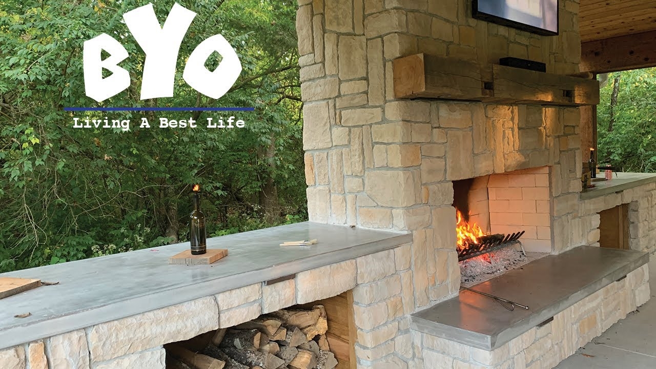 Outdoor Fireplace: Kitchen With Fireplace Thick Timber Mantel