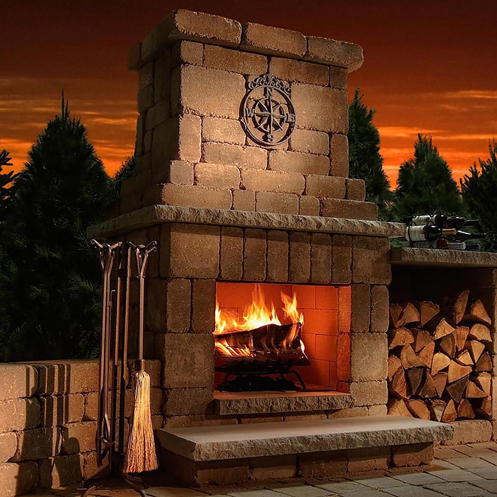 Outdoor Fireplace: Masonry With Wood Storage Integrated Log Nook