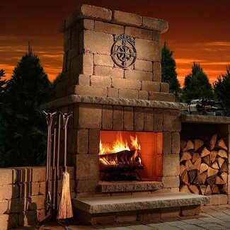 Outdoor Fireplace: Masonry With Wood Storage Integrated Log Nook