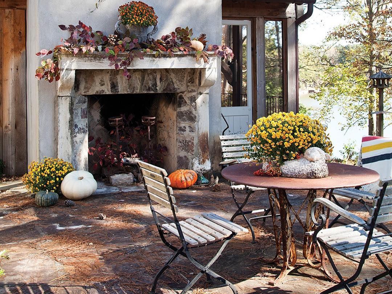 Outdoor Fireplace: Weathered Stone Mantle Styling Antique Masonry