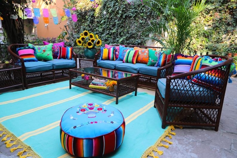 Outdoor Furniture Set: Turquoise Wicker Furniture Serape Style