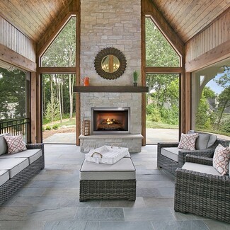 Outdoor Gas Fireplace: Modern Rustic Patio Fireplace Stone Veneer