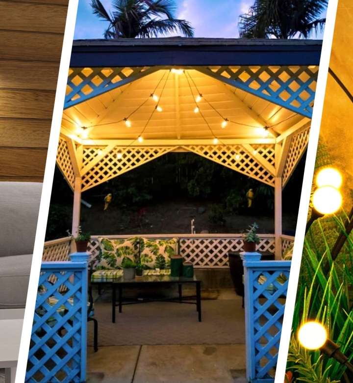 Outdoor Gazebo Lattice Work Solar Globe Accents Decor