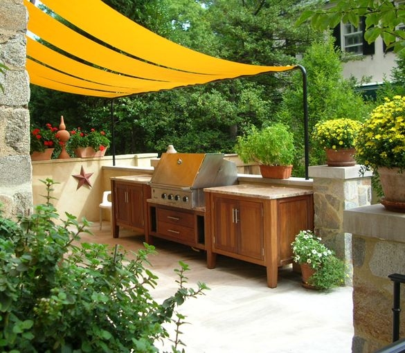 Outdoor Kitchen: Bright Yellow Awning for Yellow Outdoor Sunshade
