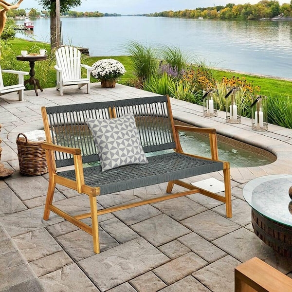 Outdoor Loveseat with Rope Weaving and Modern Garden Seat