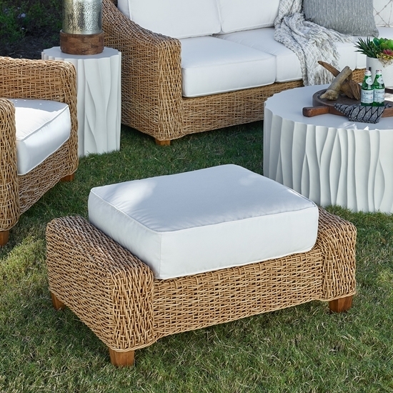 Outdoor Ottoman Box Cushion Basketweave Texture Wicker