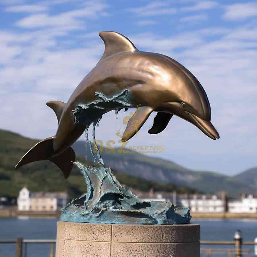 Outdoor Sculpture: Dynamic Action Pose Bronze Large Dolphin Art