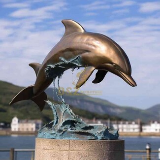 Outdoor Sculpture: Dynamic Action Pose Bronze Large Dolphin Art