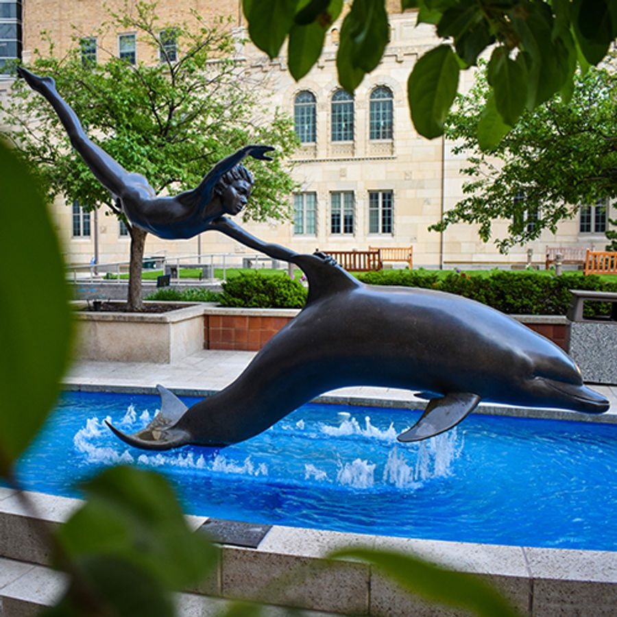 Outdoor Sculpture: Mid-Air Levitation Boy Bronze Water Feature