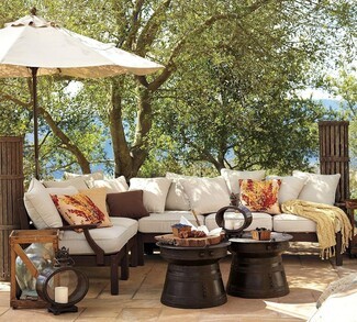 Outdoor Sectional: Hacienda Style Metal Drum Coffee Tables