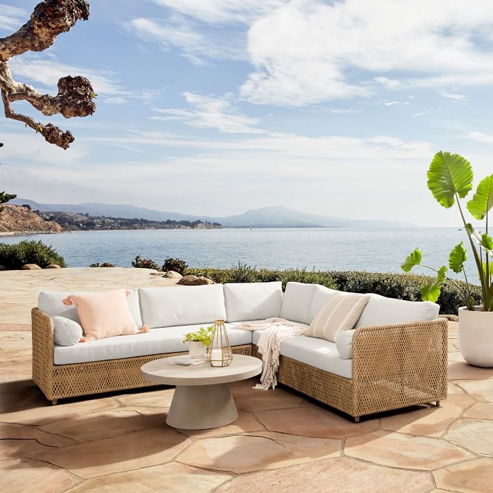 Outdoor Sectional with Woven Wicker Frame Coastal Garden Decor