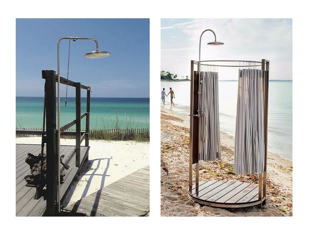 Outdoor Shower Circular Slatted Base Nautical Shower Design