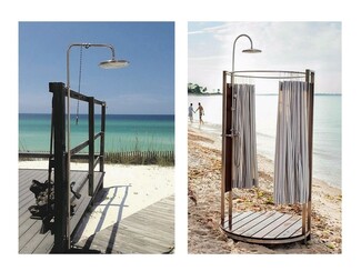 Outdoor Shower Circular Slatted Base Nautical Shower Design