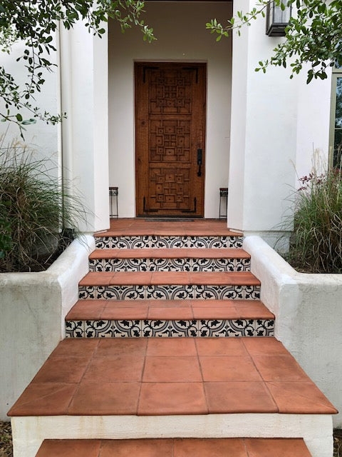 Outdoor Steps Carved Wood Door Patterned Stair Risers