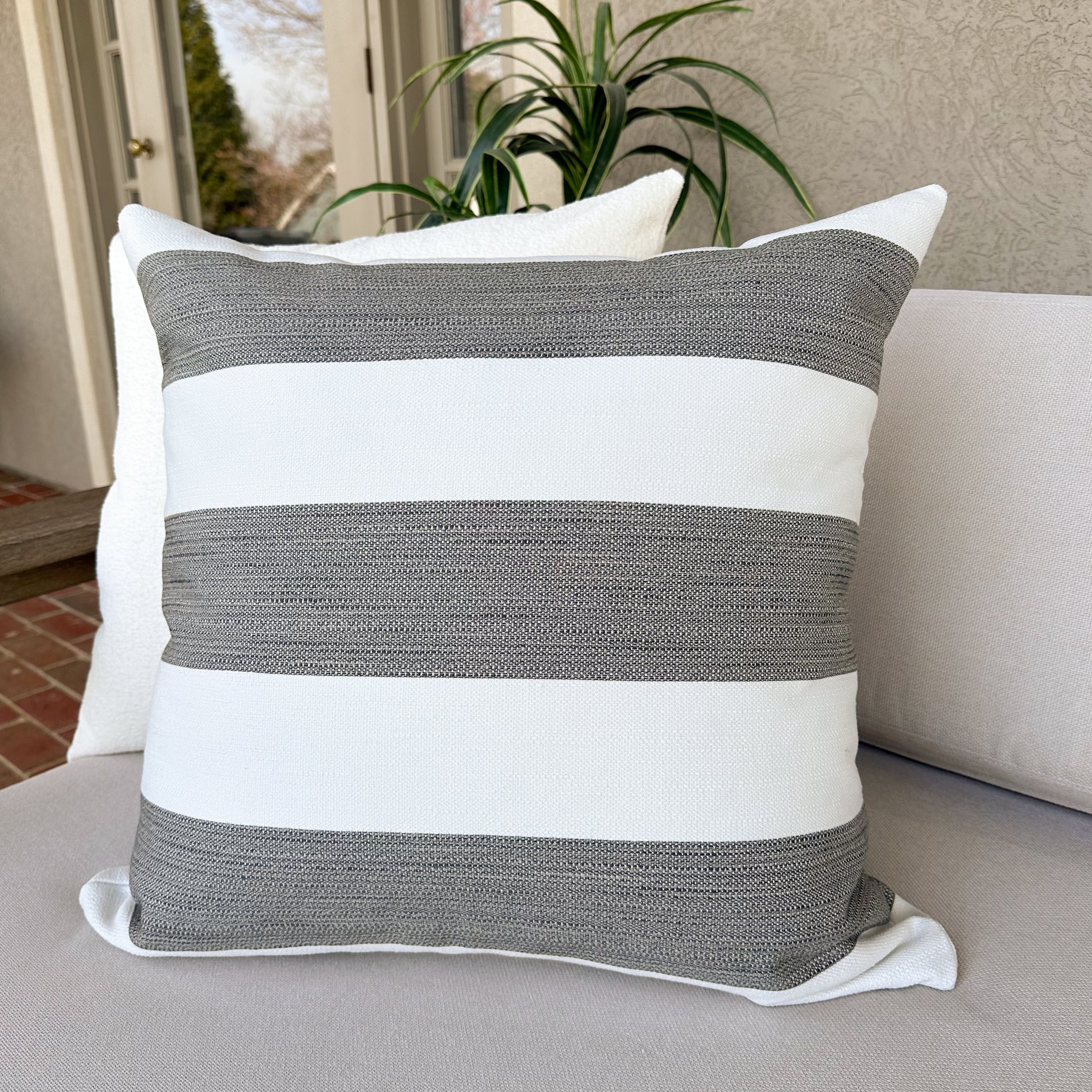 Outdoor Throw Pillow Wide Cabana Stripes Coastal Patio