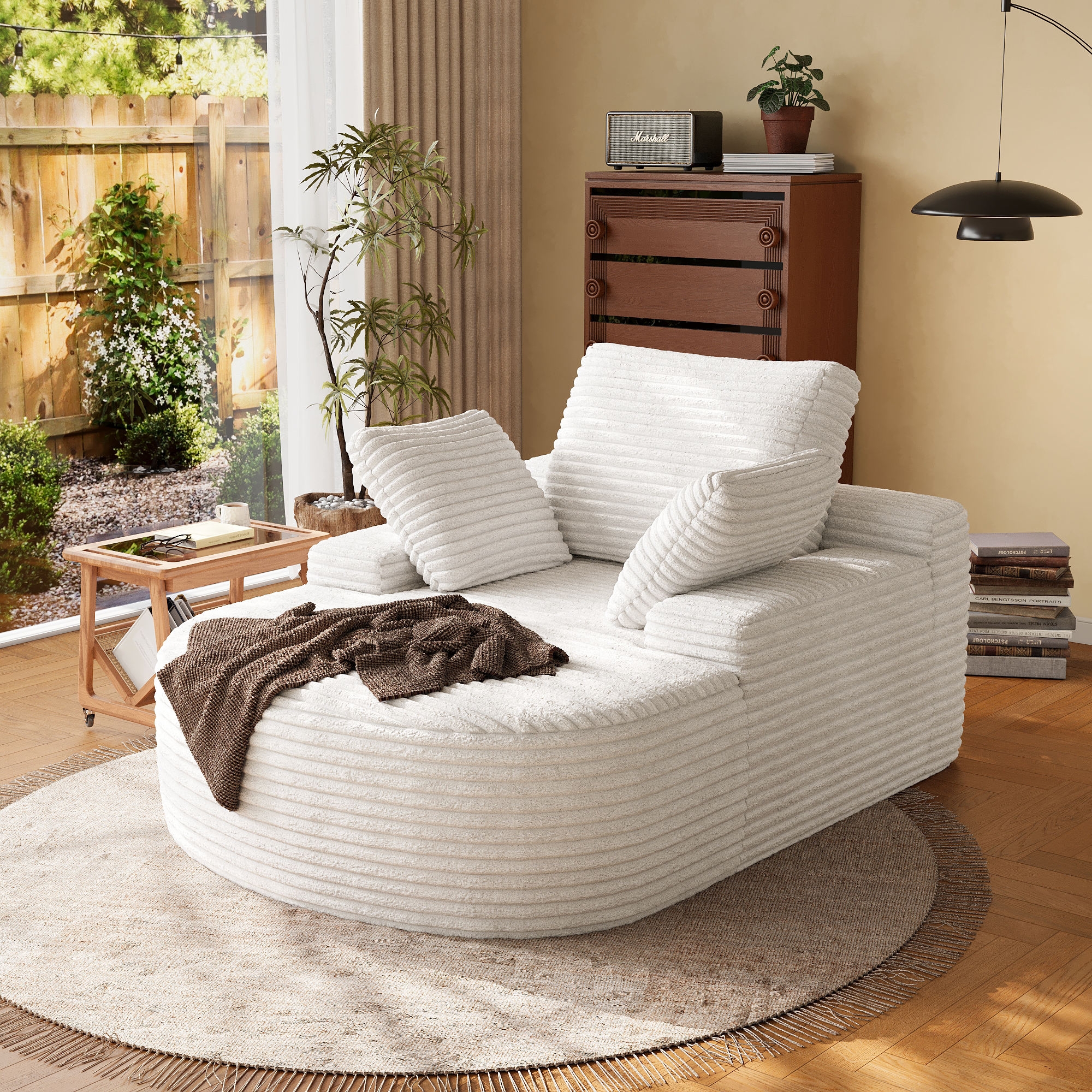 Oval Chaise with Ribbed Corduroy and Low Profile