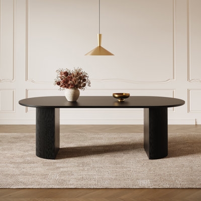 Oval Dining Table Black Oval Sintered Stone with Fluted Legs