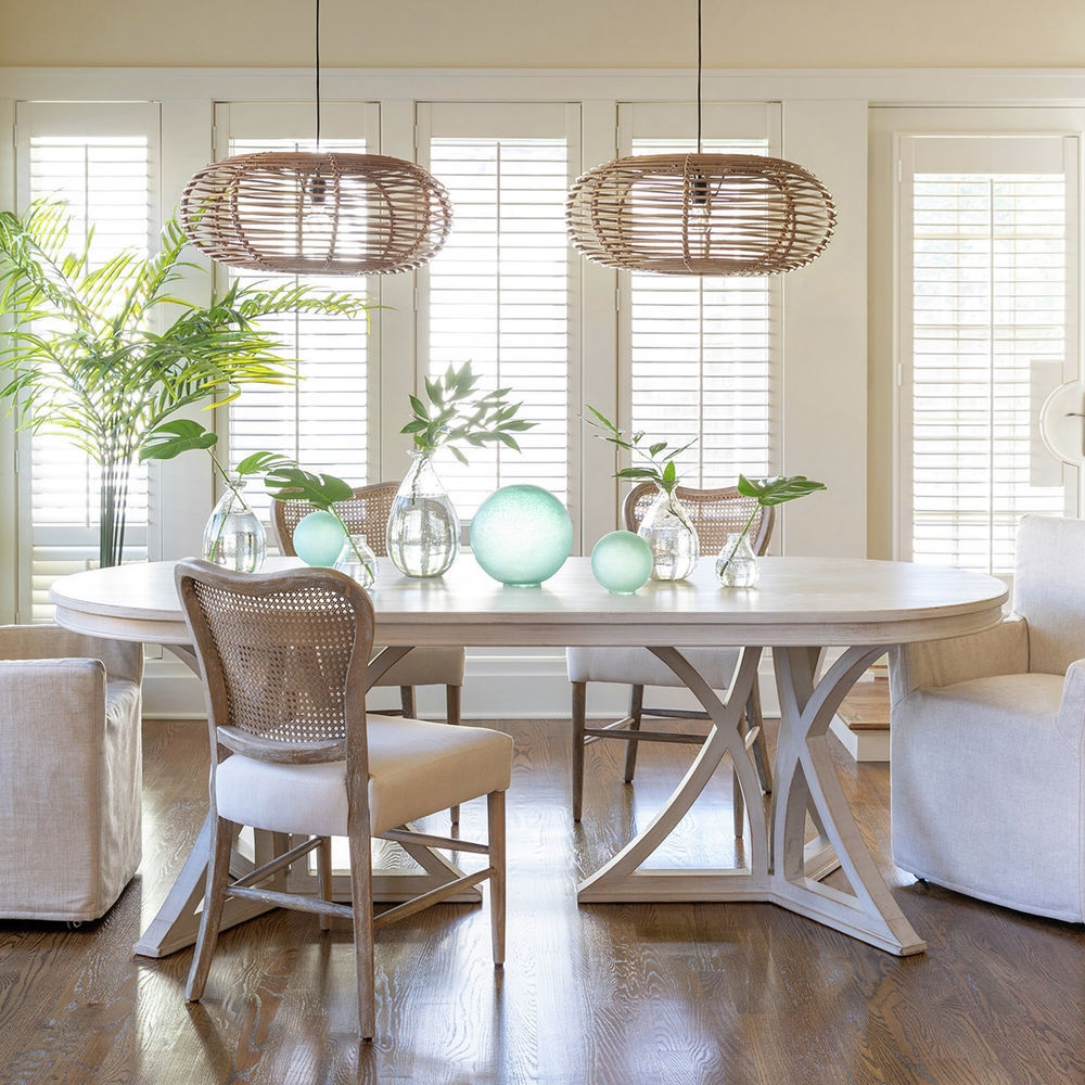 Oval Dining Table In Whitewashed Finish X-Base