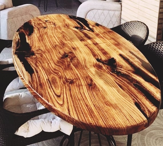 Oval Dining Table Including Resin Inlay Organic Grain