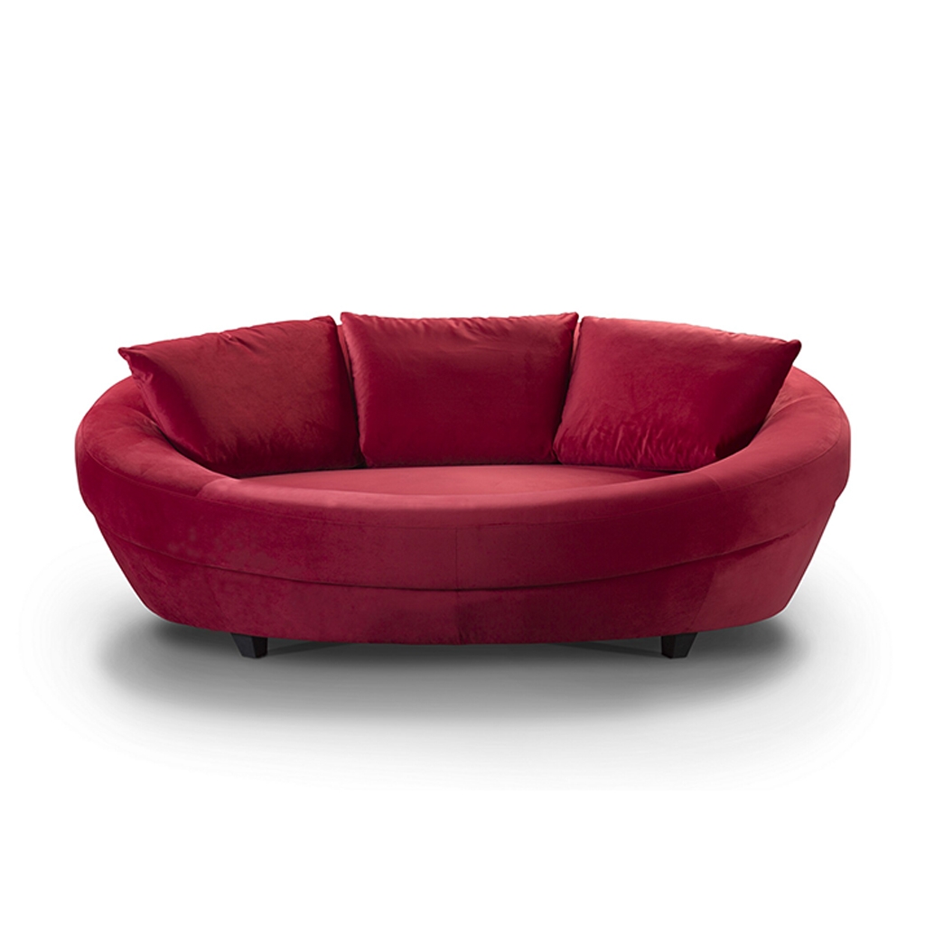 Oval Sofa in Ruby Red with Contemporary Curved Back