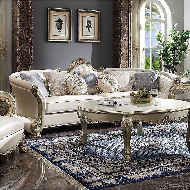 Oval Sofa with Ornate Carved Frame in Pearl White
