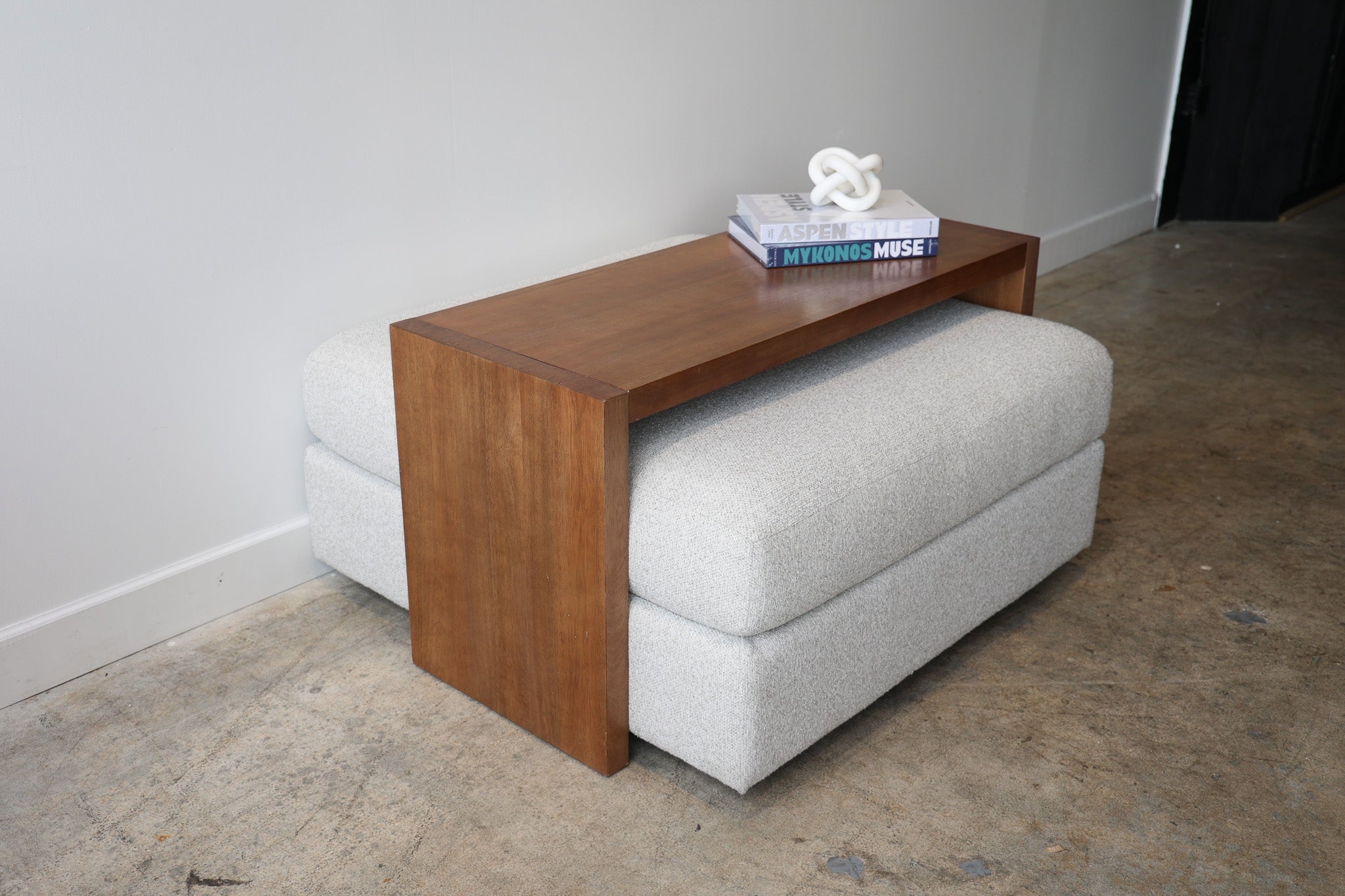 Over Ottoman Table: Mitered Edge Bridge Furniture Piece