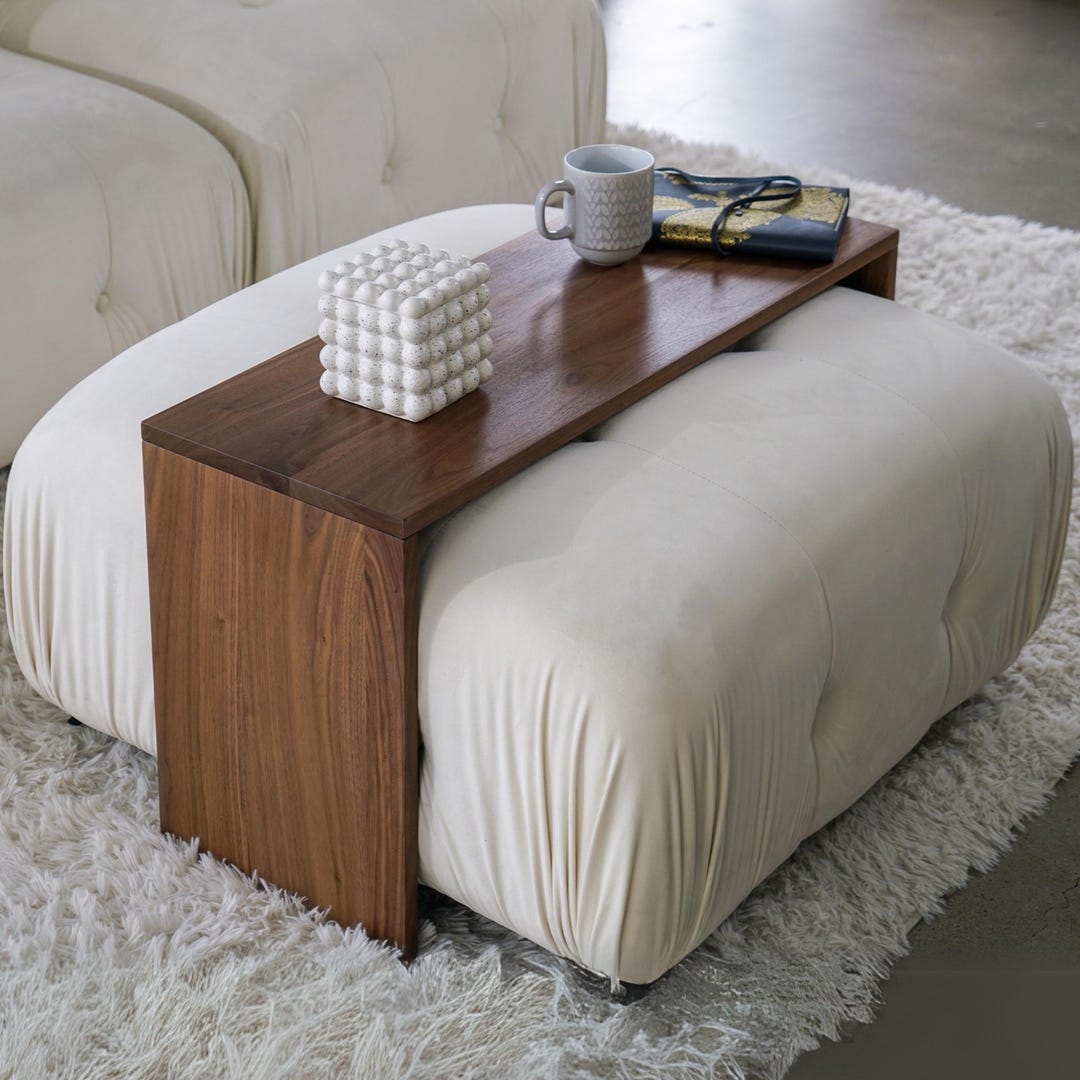 Over Ottoman Table: Walnut Wood Bridge Coffee Table