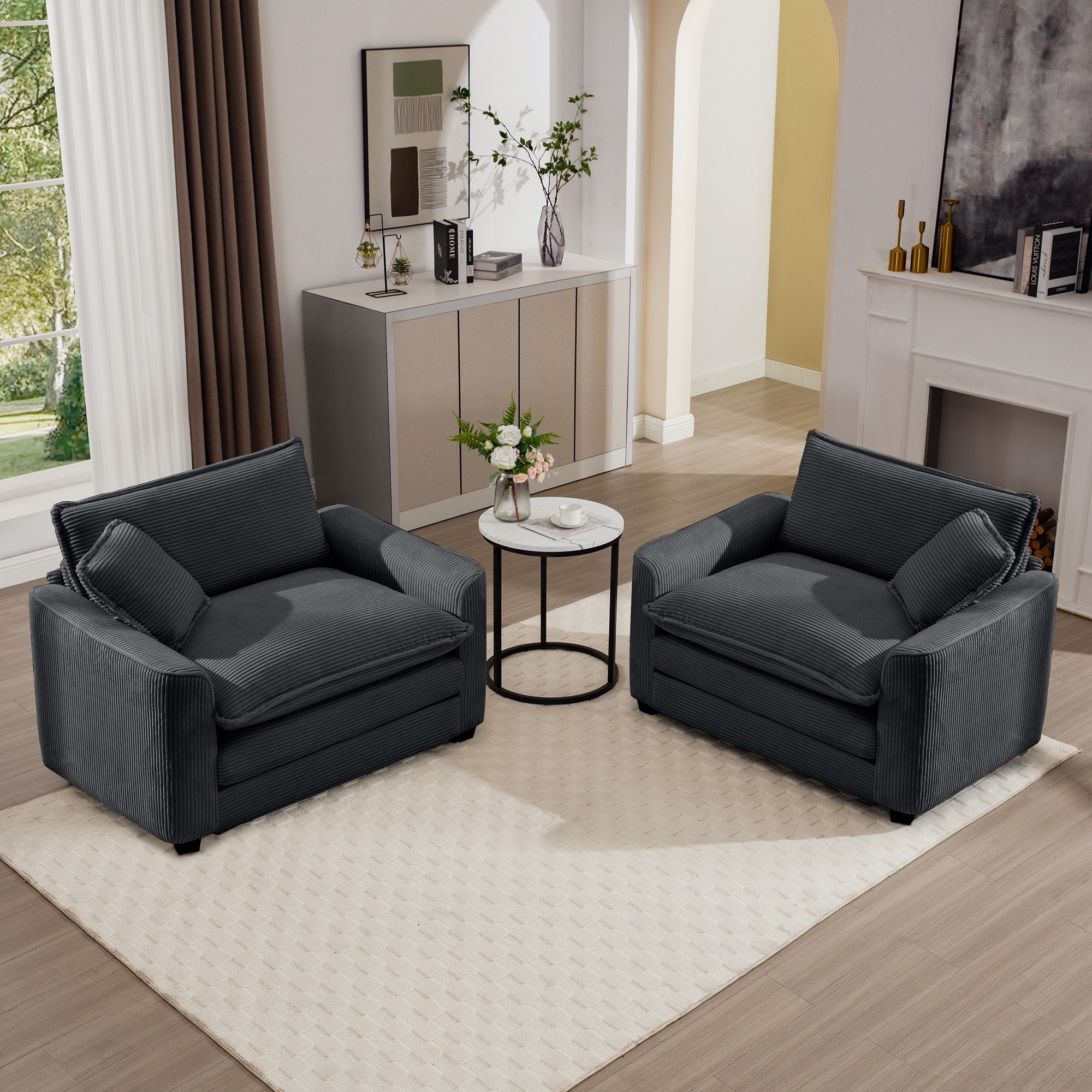 Oversized Accent Chair Corduroy Texture grey corduroy oversized chair