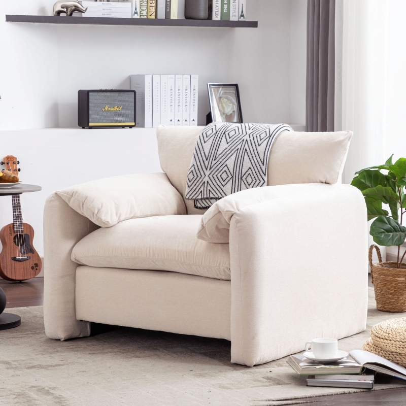 Oversized Armchair Chenille Fabric cream oversized armchair