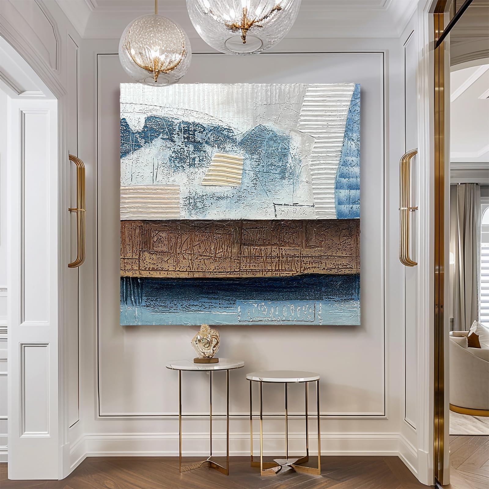 Oversized Canvas Art Blue Heavy Texture Relief Painting