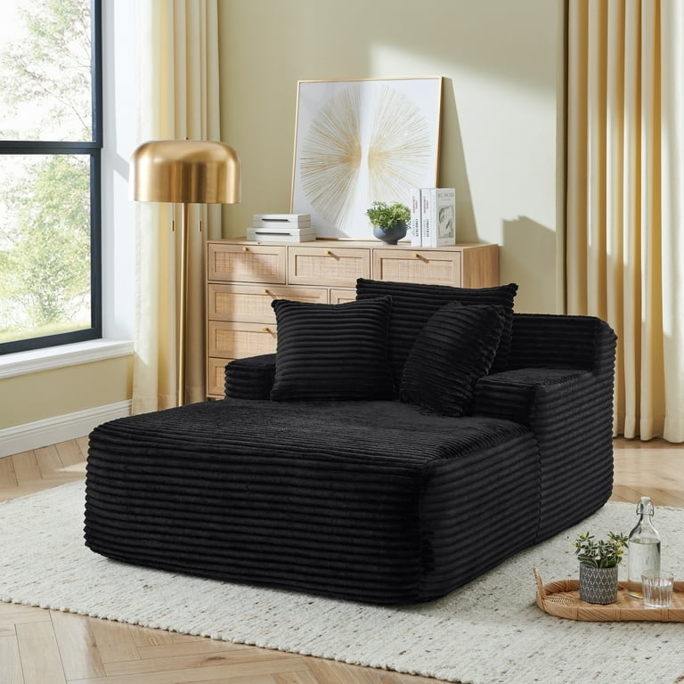 Oversized Chaise Lounge Black Boneless Structure Floor Sofa