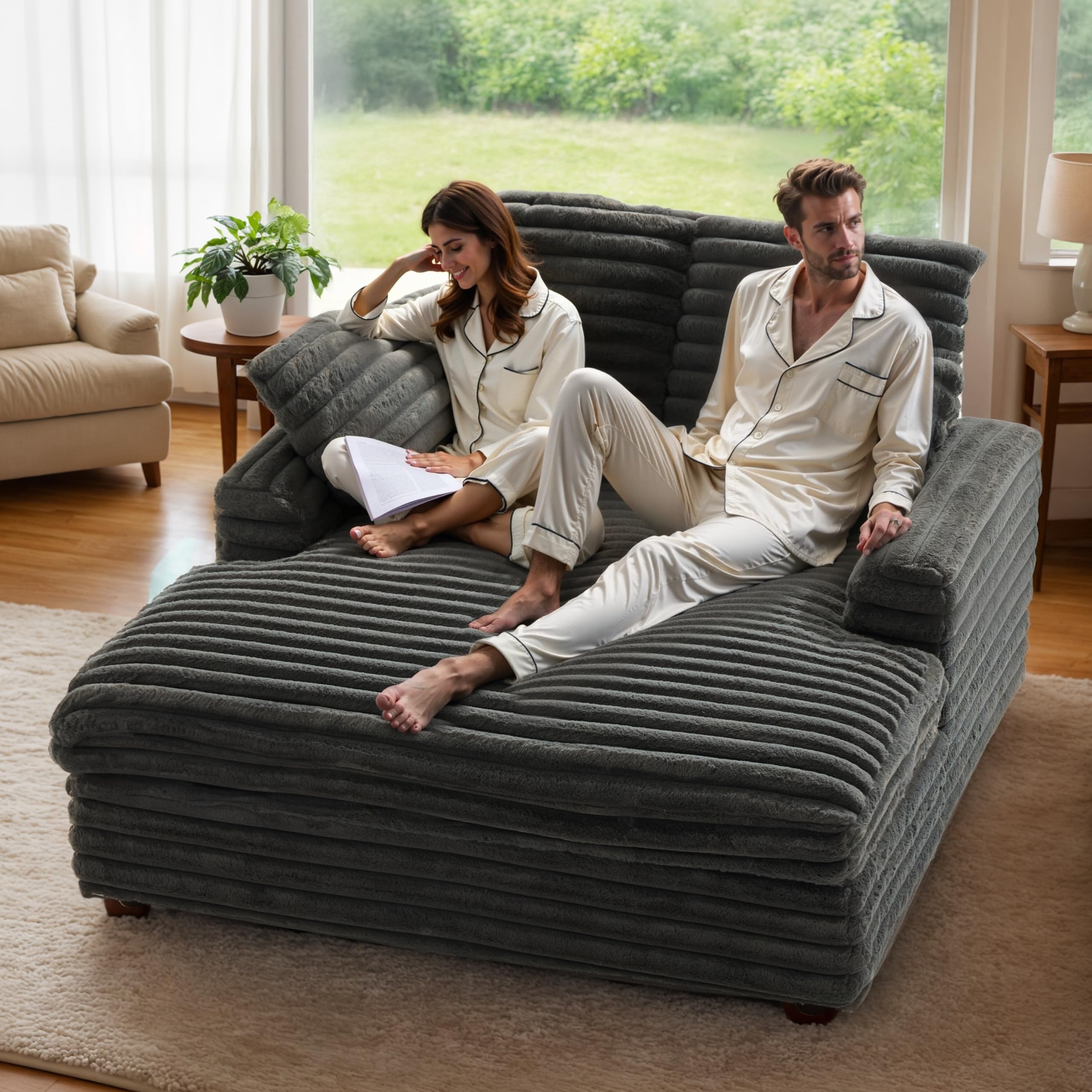 Oversized Chaise Lounge Charcoal Double Wide Chaise Movie Room Seat