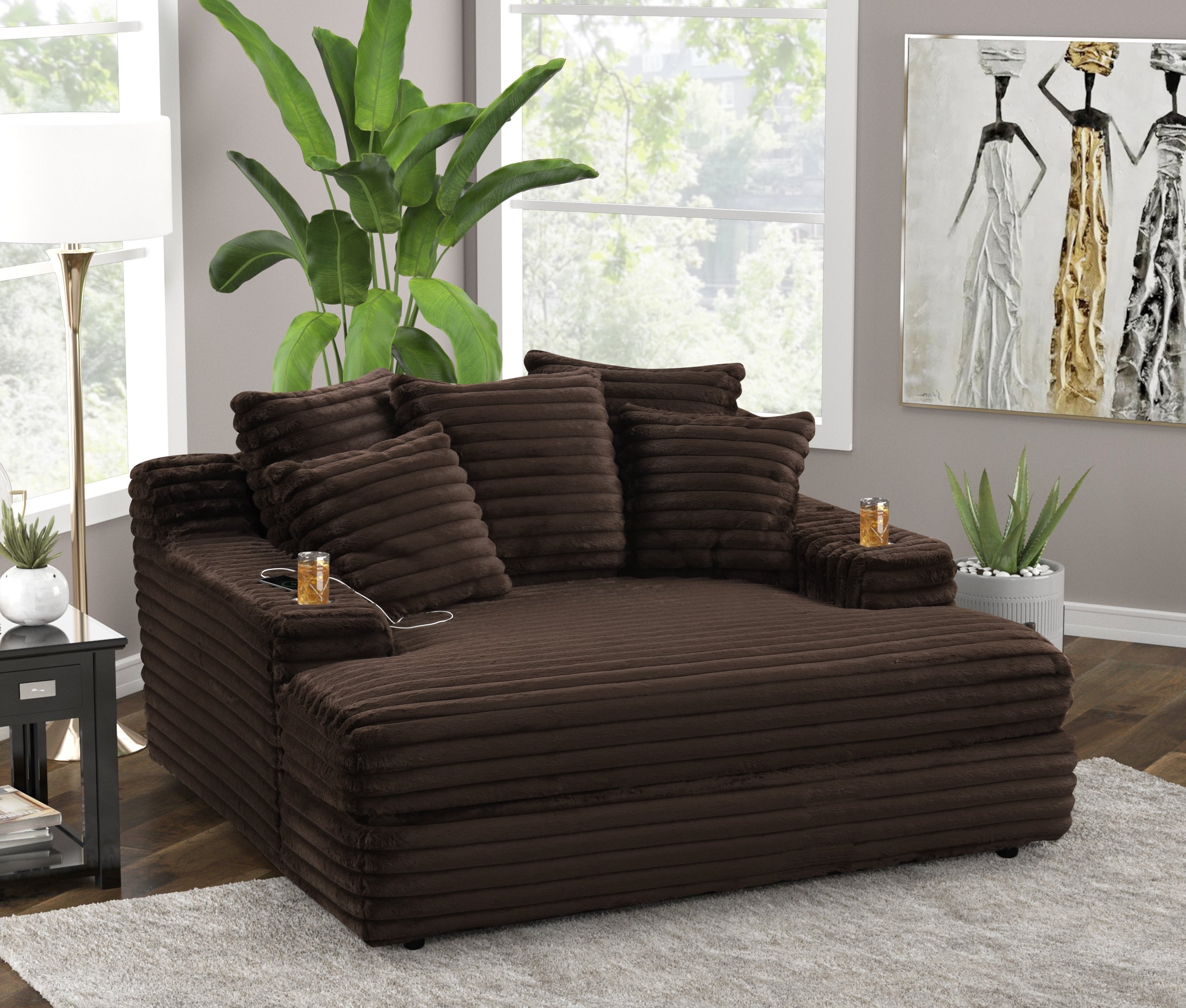 Oversized Chaise Lounge Chocolate Brown Oversized Scale Cup Holders