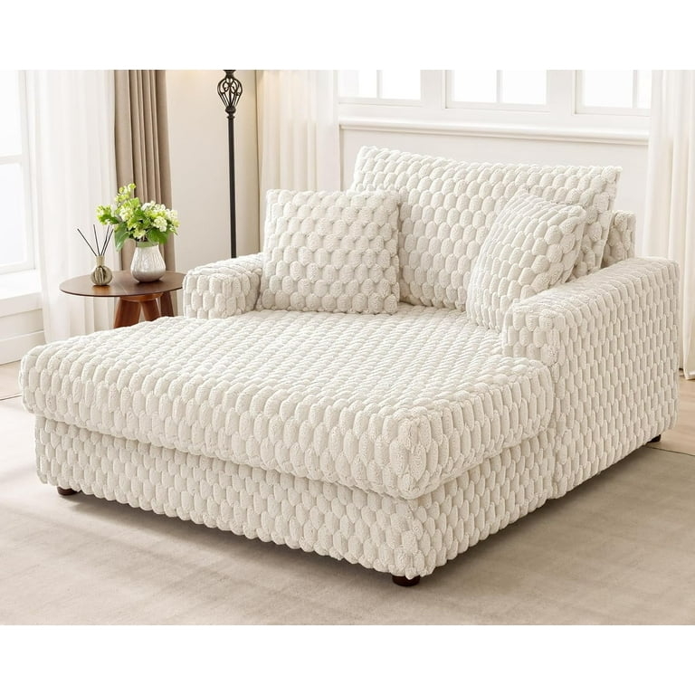 Oversized Chaise Lounge Cream Bubble Texture Cozy Sleeper Couch