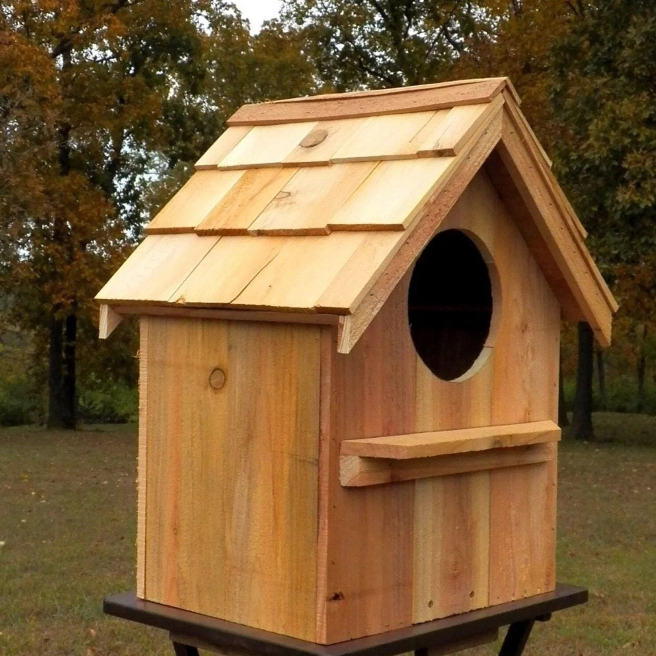Owl House: Shingle Roof Landing Ledge Rustic Wooden Owl House