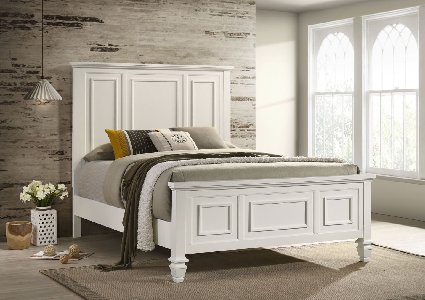 Panel Bed Recessed Panels and High Headboard White