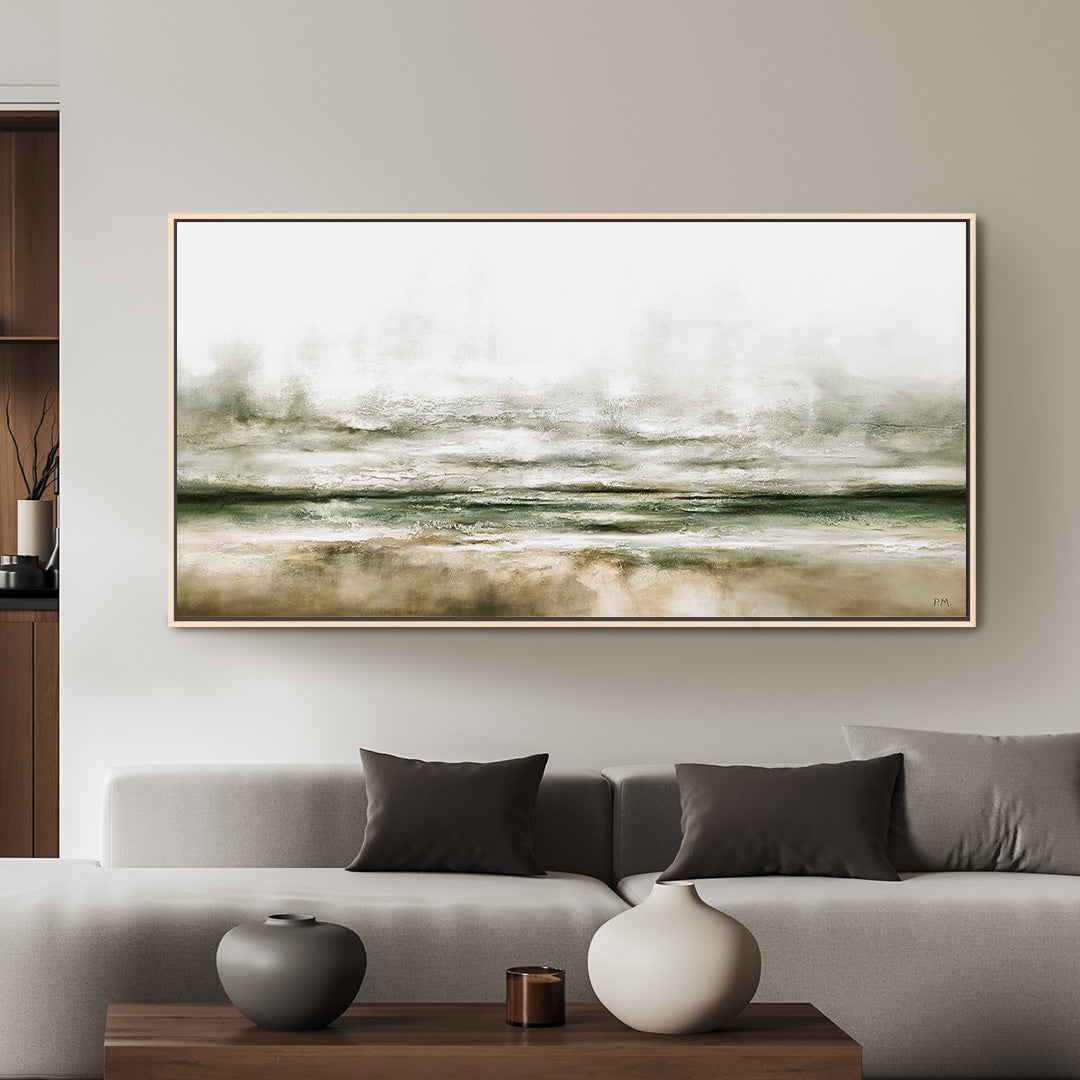 Panoramic Canvas Art Abstract Misty Landscape in Sage Green
