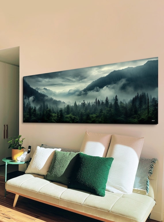 Panoramic Canvas Art Misty Landscape and Biophilic Home Decor