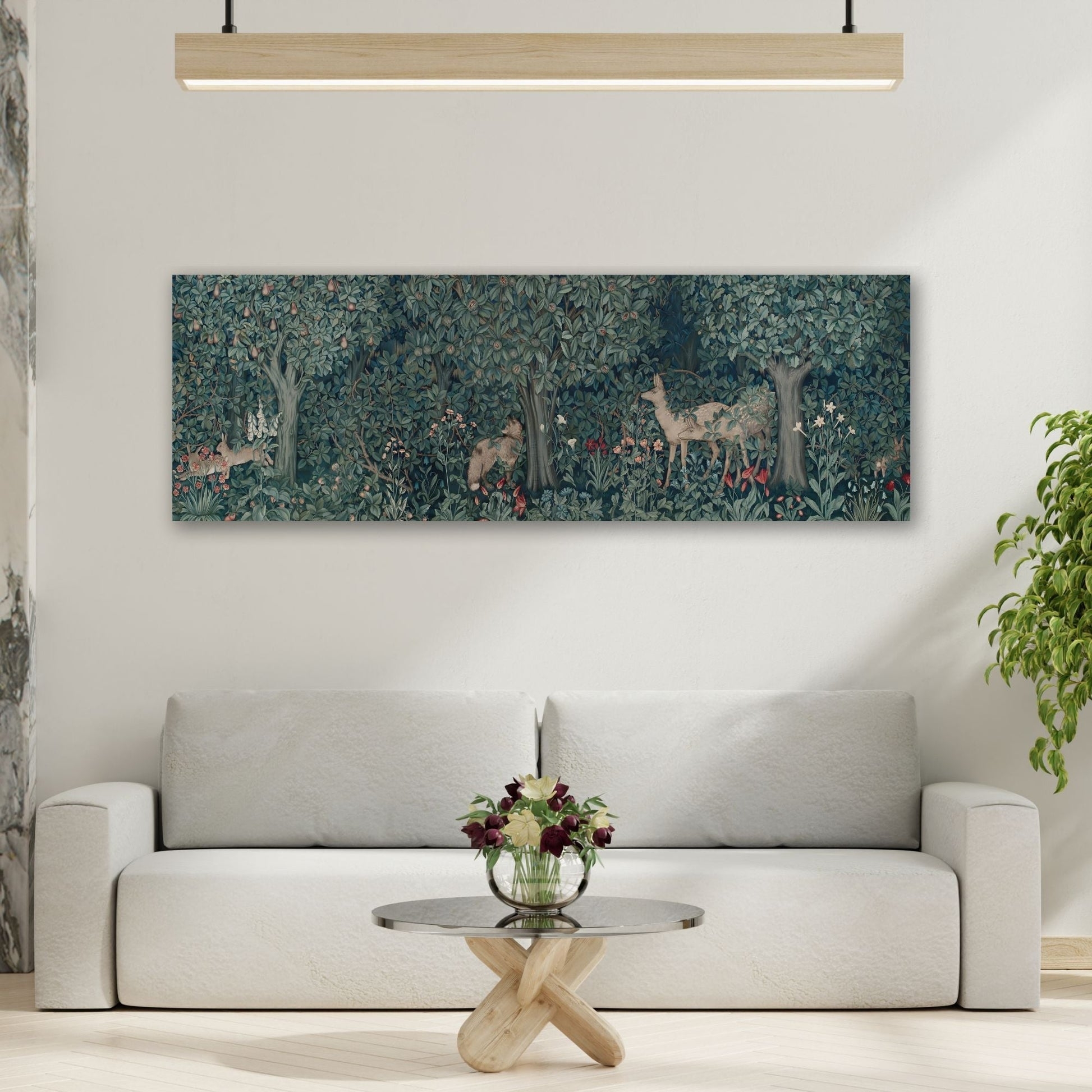 Panoramic Wall Art Deer Illustration for Extra Wide Forest Decor