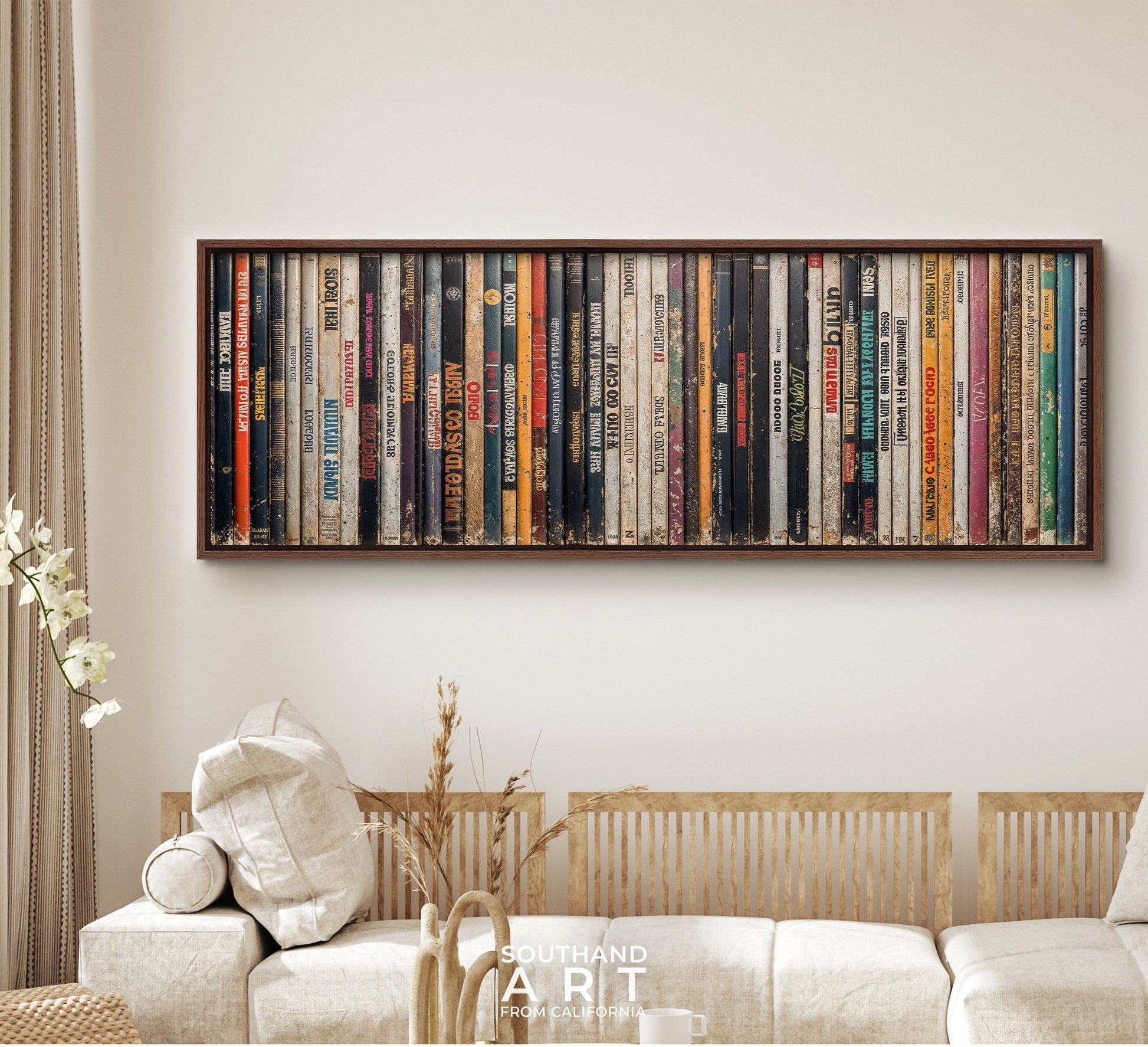 Panoramic Wall Art Library Motif Extra Wide Retro Book Canvas