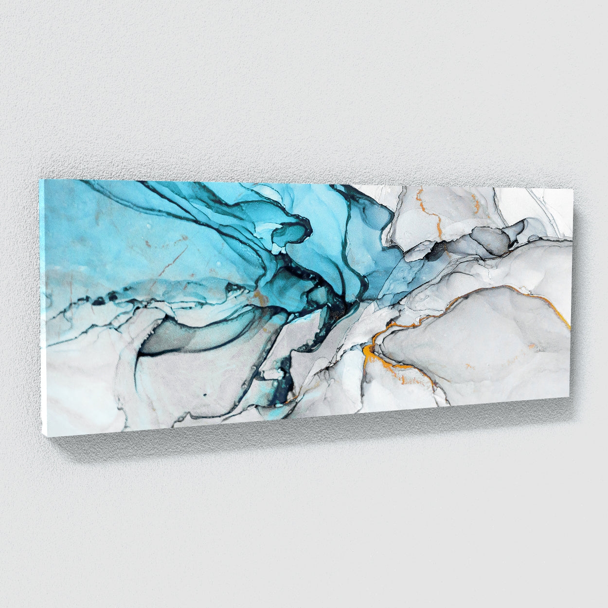 Panoramic Wall Art Metallic Gold Fluid Ink Pattern Decor