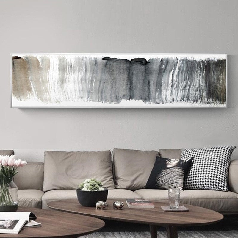 Panoramic Wall Art Vertical Brushstrokes in Nordic Style Grey