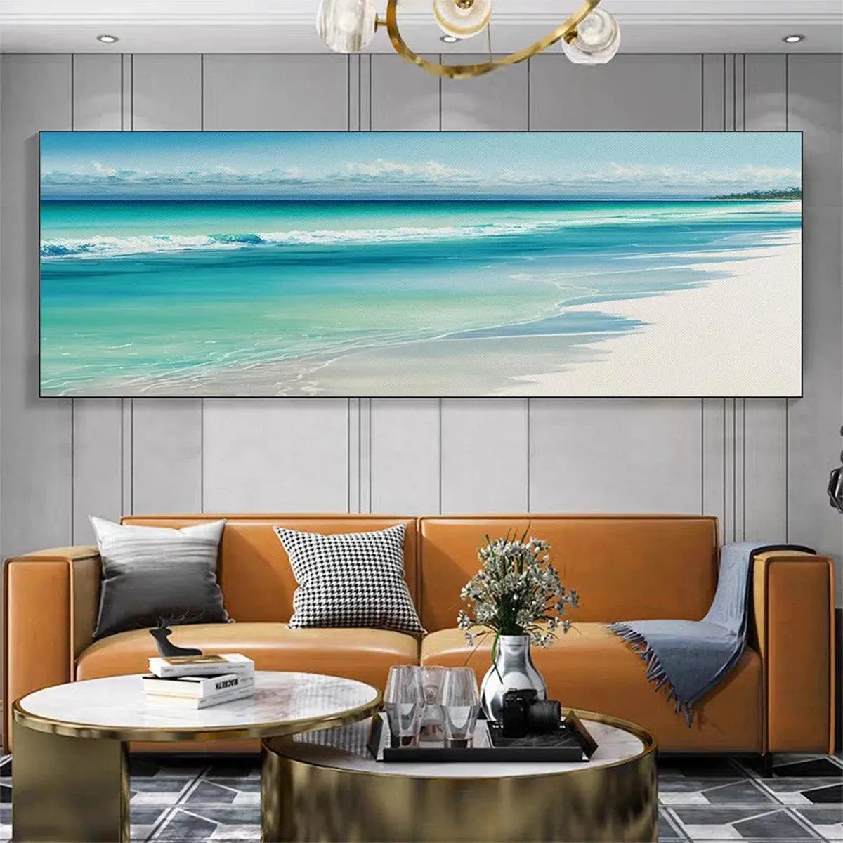 Panoramic Wall Art Vibrant Aqua Tones and Coastal Seascape Canvas