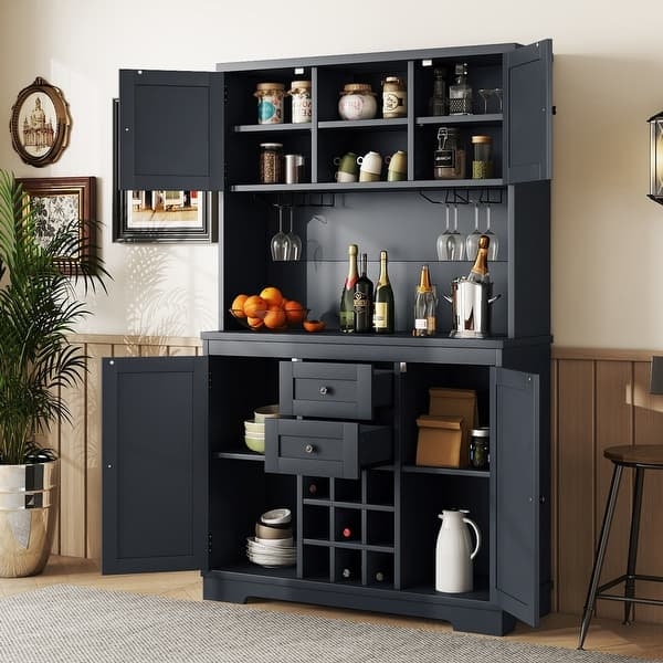 Pantry Cabinet Navy Blue Shaker Door Wine Rack Station